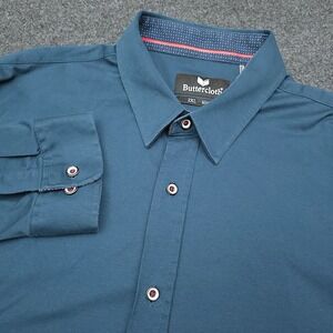 Buttercloth Mens 2XL Blue‎ Slim Fit Button Up Shirt Cotton Ultra Soft